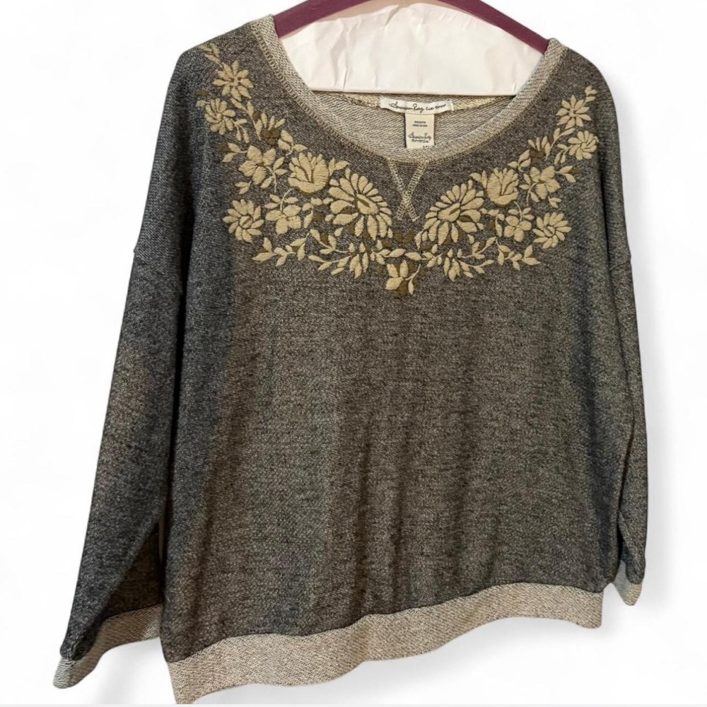 American Rag Cie XL Floral Sweatshirt Gray Cottagecore Made USA